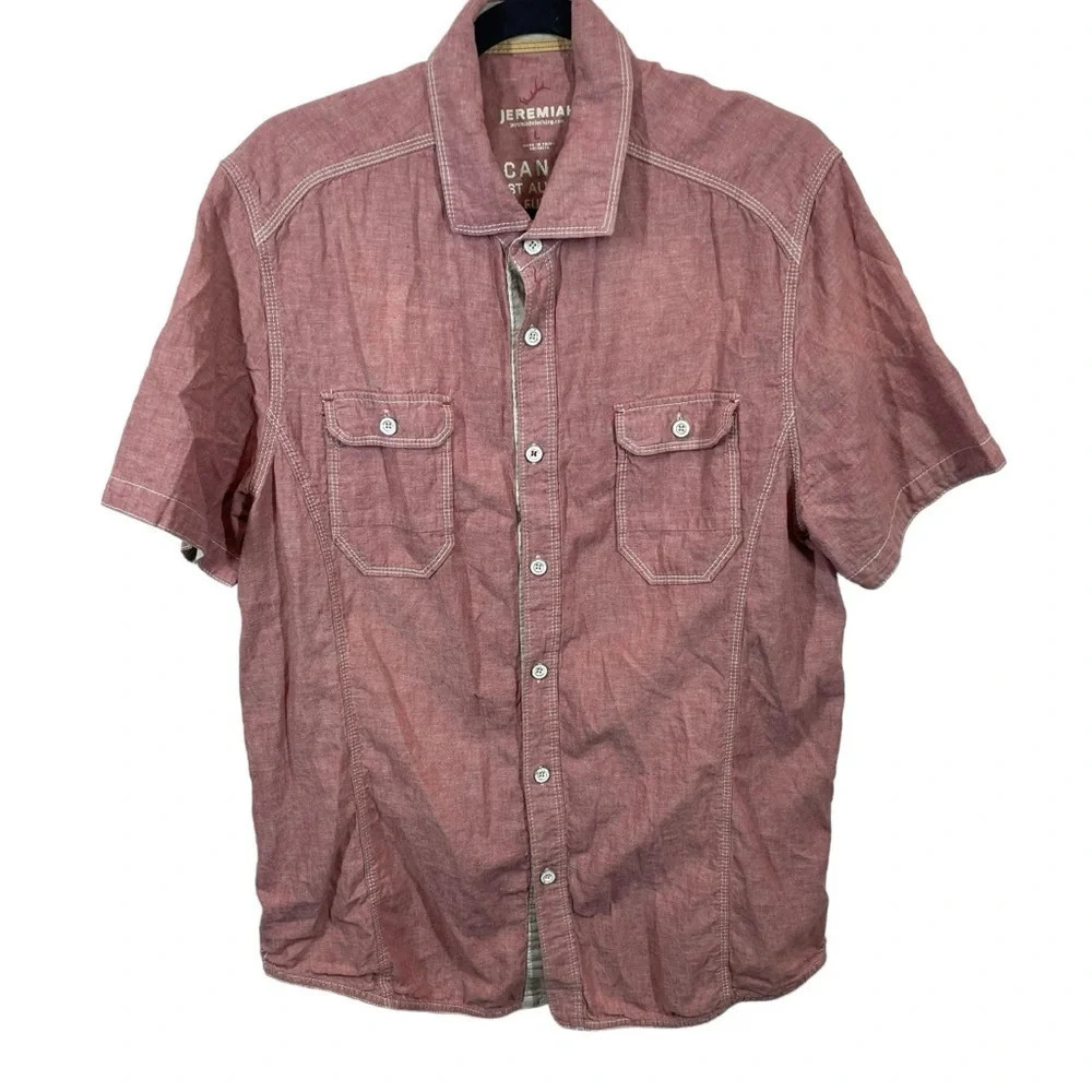Jeremiah clothing casual button up short sleeve linen blend shirt men’s large
